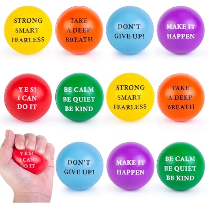 Mcpinky Motivational Stress Balls, 12PCS Inspirational Stress Balls 2 Inch Foam Balls with Positive Quetos for Kids and Adults Stress Anxiety Relief - Image 1