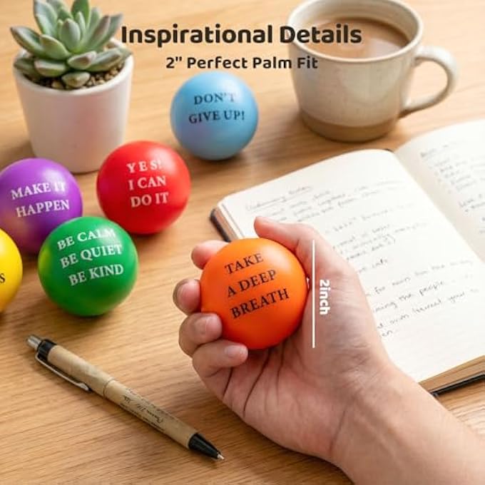 Mcpinky Motivational Stress Balls, 12PCS Inspirational Stress Balls 2 Inch Foam Balls with Positive Quetos for Kids and Adults Stress Anxiety Relief - Image 4