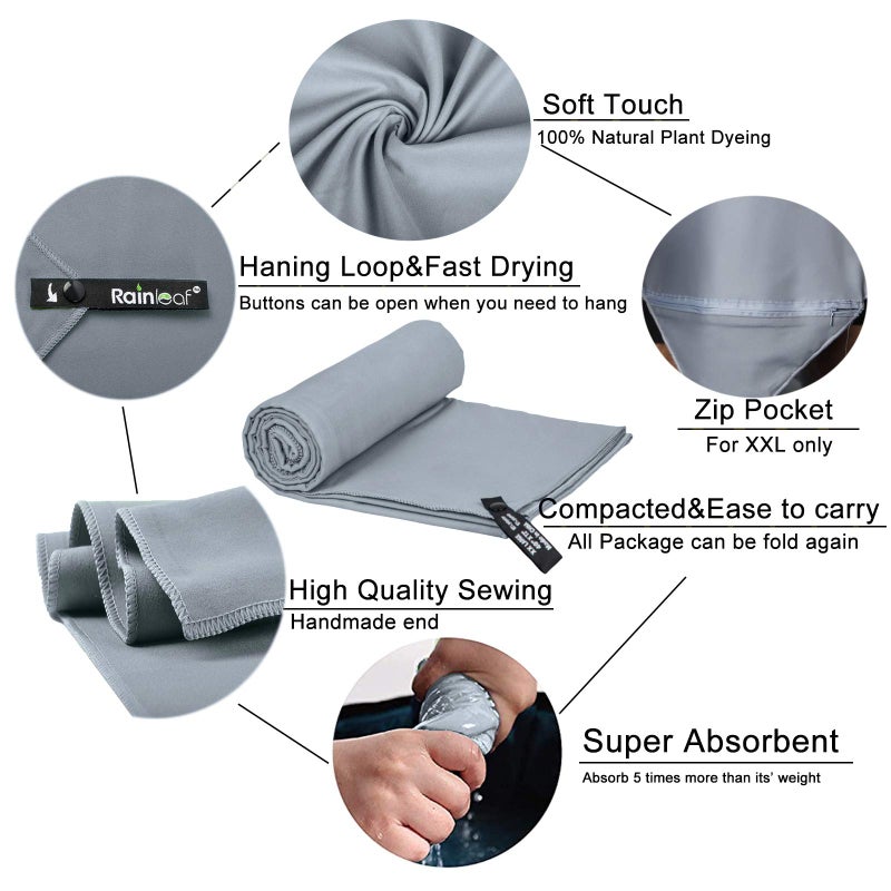 Rainleaf Microfiber Towel,Gray,40 X 72 Inches - Image 3