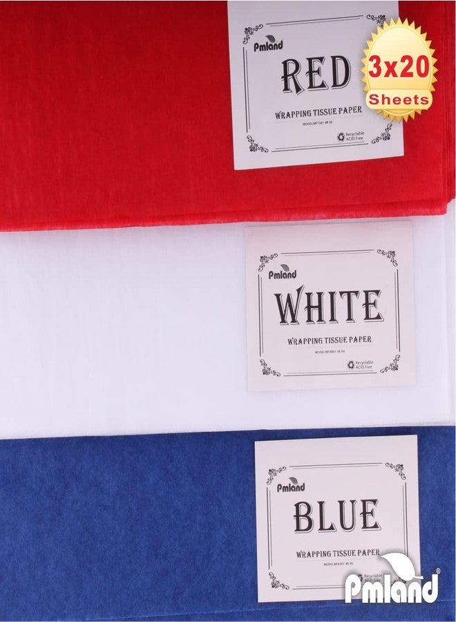 PMLAND Gift Wrapping Tissue Paper - Patriotic Red Blue White Assorted - 20 Inches x 26 Inches 60 Sheets - Image 2