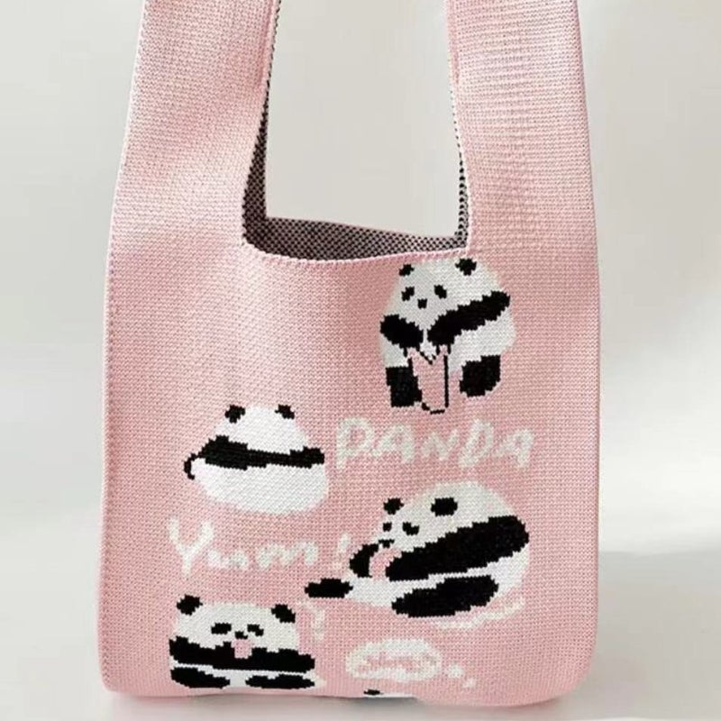 Panda Flower Flower Fruit Lai Cute Knitted Hand Bag All-Match Fashionable Vest Bag Contrast Color Handbag Large Capacity For Travel - Image 4