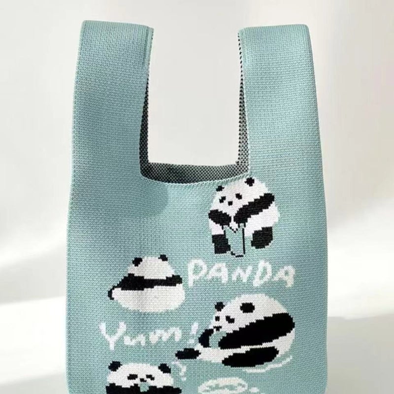 Panda Flower Flower Fruit Lai Cute Knitted Hand Bag All-Match Fashionable Vest Bag Contrast Color Handbag Large Capacity For Travel - Image 3