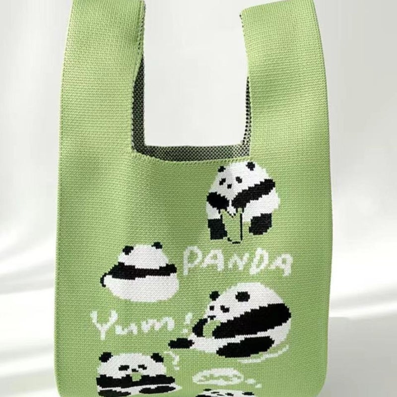 Panda Flower Flower Fruit Lai Cute Knitted Hand Bag All-Match Fashionable Vest Bag Contrast Color Handbag Large Capacity For Travel - Image 5