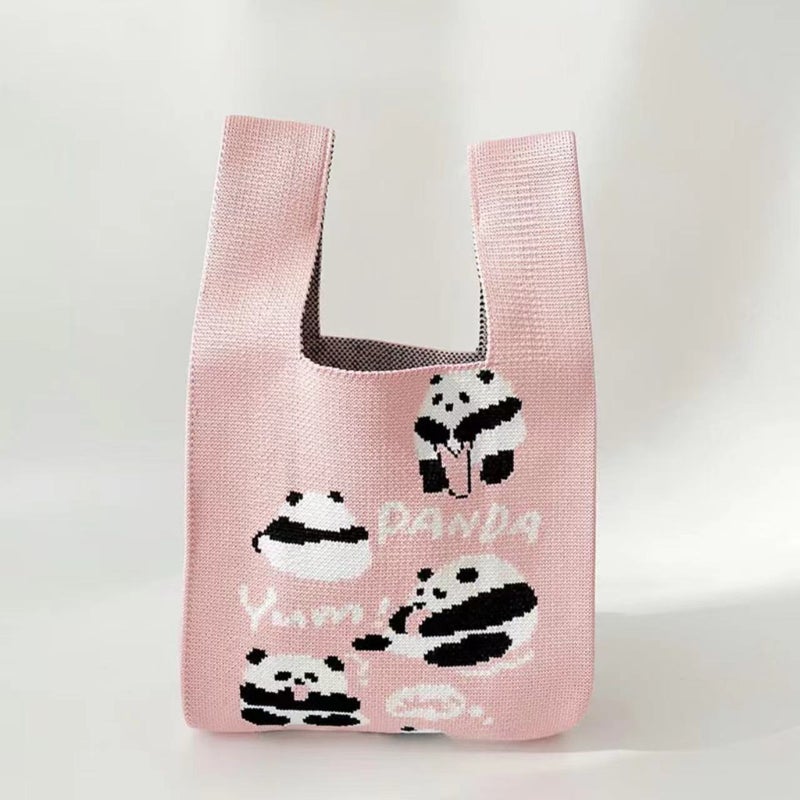 Panda Flower Flower Fruit Lai Cute Knitted Hand Bag All-Match Fashionable Vest Bag Contrast Color Handbag Large Capacity For Travel - Image 1