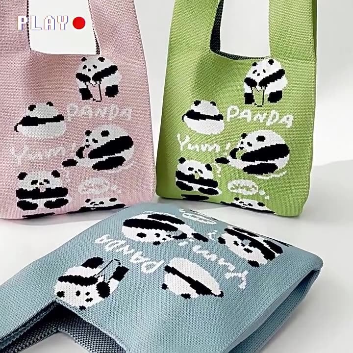 Panda Flower Flower Fruit Lai Cute Knitted Hand Bag All-Match Fashionable Vest Bag Contrast Color Handbag Large Capacity For Travel - Image 2