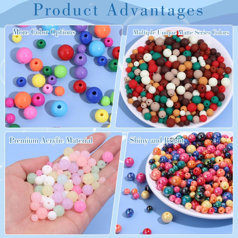 Yumttero 500PCS 8mm Smooth Mixed Color Acrylic Round Craft Beads Spacer Beads with Hole for DIY Bracelet Necklace Earrings Keychain Women Jewelry Making Supplies,Smooth Deep Mixed Color - Image 4