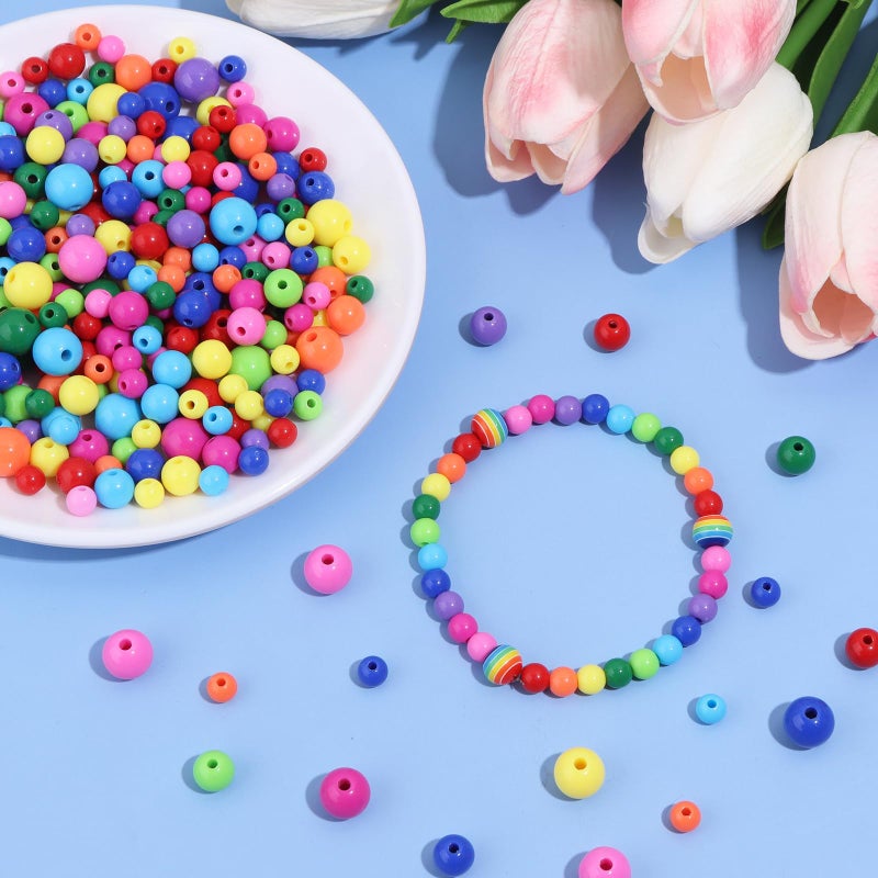 Yumttero 500PCS 8mm Smooth Mixed Color Acrylic Round Craft Beads Spacer Beads with Hole for DIY Bracelet Necklace Earrings Keychain Women Jewelry Making Supplies,Smooth Deep Mixed Color - Image 3