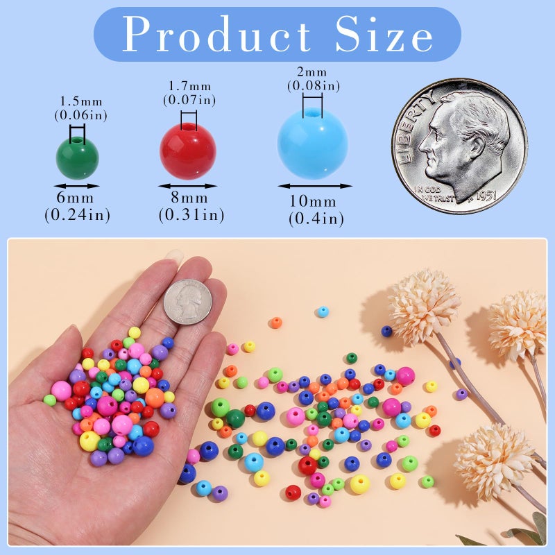 Yumttero 500PCS 8mm Smooth Mixed Color Acrylic Round Craft Beads Spacer Beads with Hole for DIY Bracelet Necklace Earrings Keychain Women Jewelry Making Supplies,Smooth Deep Mixed Color - Image 2
