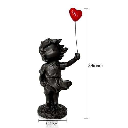 Newmyth Girl with Red Heart Balloon Statue, Resin Sculpture for Home Decor, Collectible Figurines for Living Room Decoration (Black-Balloon) - Image 3