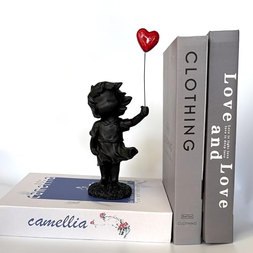 Newmyth Girl with Red Heart Balloon Statue, Resin Sculpture for Home Decor, Collectible Figurines for Living Room Decoration (Black-Balloon) - Image 4