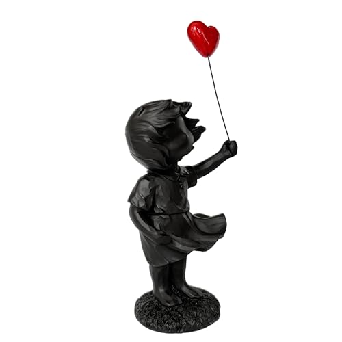 Newmyth Girl with Red Heart Balloon Statue, Resin Sculpture for Home Decor, Collectible Figurines for Living Room Decoration (Black-Balloon) - Image 2