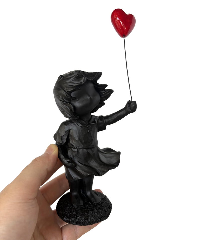Newmyth Girl with Red Heart Balloon Statue, Resin Sculpture for Home Decor, Collectible Figurines for Living Room Decoration (Black-Balloon) - Image 5