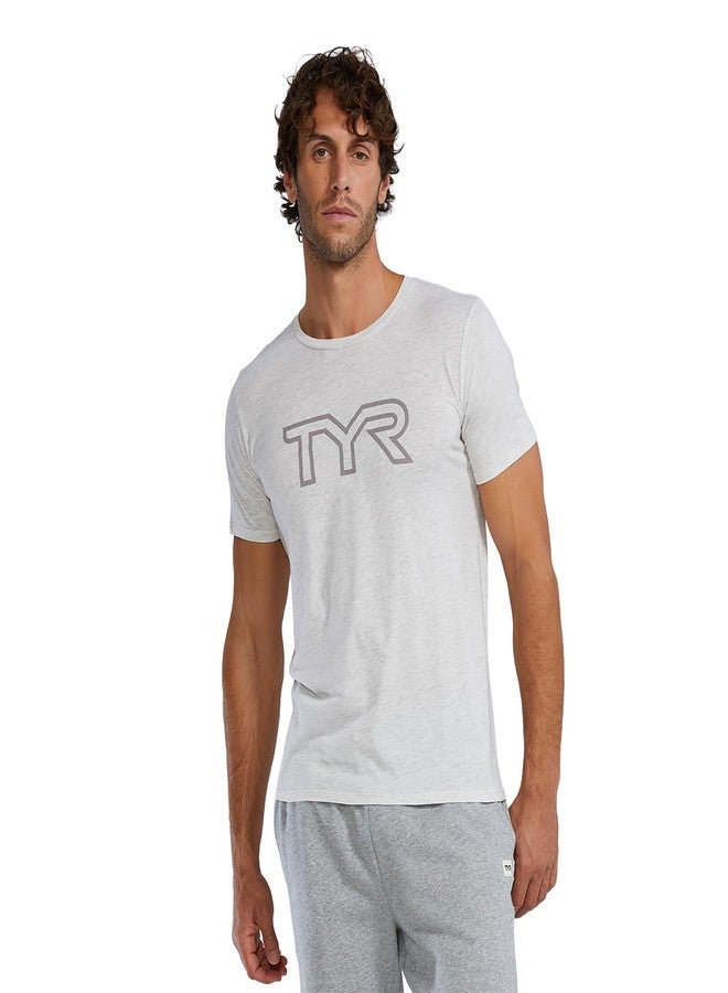 TYR Unisex Ultrasoft Lightweight Short Sleeve Big Logo Tech Tee, Ash Heather, X-Small - Image 1