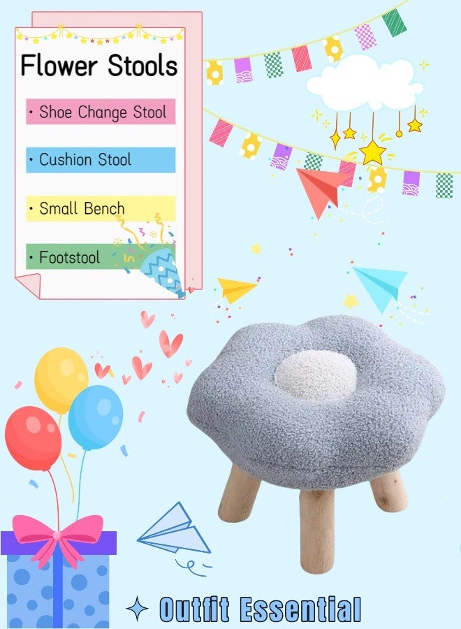 Generic Flower Stool Under Desk Step Stool Foot Rest Pouf Multifunctional Shoes Changing Cute Sofa Stool Small Foot Stool for Porch Living Room Bedside Apartment Blue  - Image 1