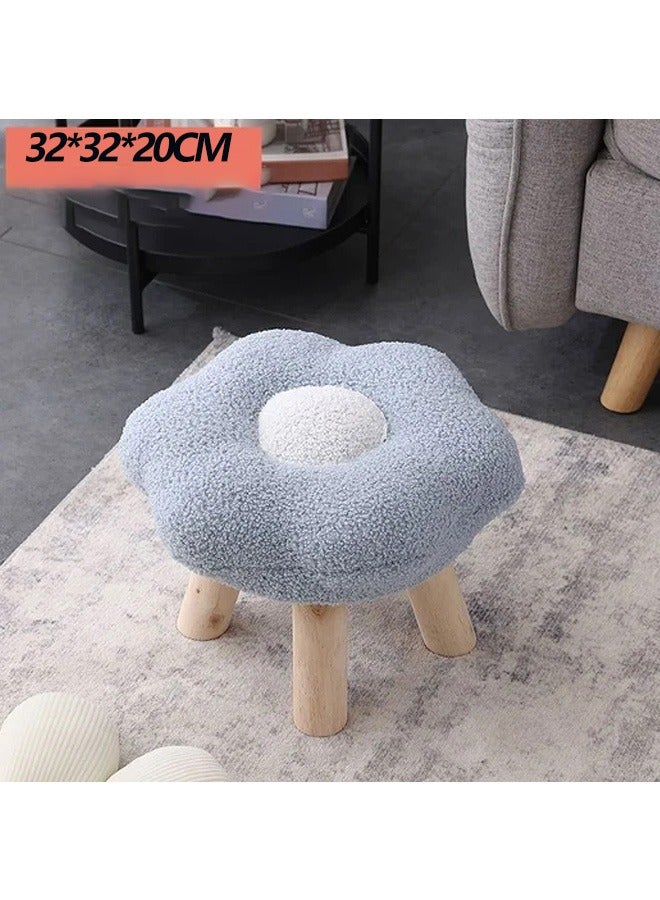 Generic Flower Stool Under Desk Step Stool Foot Rest Pouf Multifunctional Shoes Changing Cute Sofa Stool Small Foot Stool for Porch Living Room Bedside Apartment Blue  - Image 2