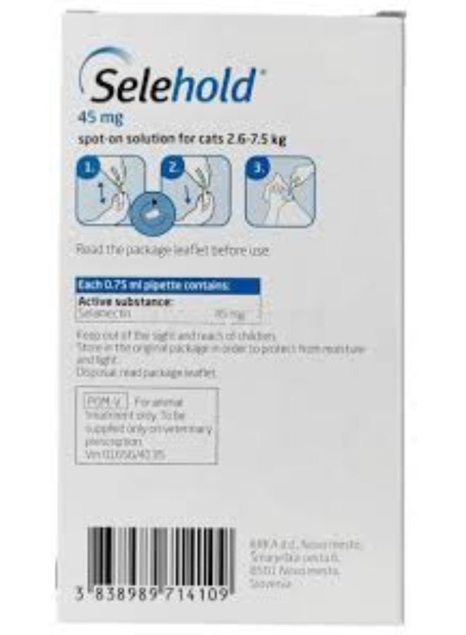 KRKA Selehold Spot-On, Flea & Parasite Protection for Cats 2.6–7.5 kg, 45mg 3 Pipettes From Varmacy - Image 3