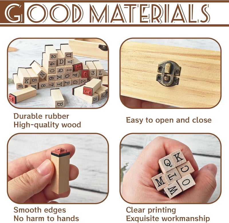 OJYUDD 36 Pcs Wooden Rubber Number Alphabet Stamps,Rubber Vintage Letter Stamps Kit,Stamper Seal Set with Wooden Box for Crafting,Scrapbooking,Journaling,Card Making - Image 3