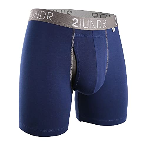 2UNDR Men's 6" Swing Shift Boxer Briefs, Navy/Grey, Small - Image 1