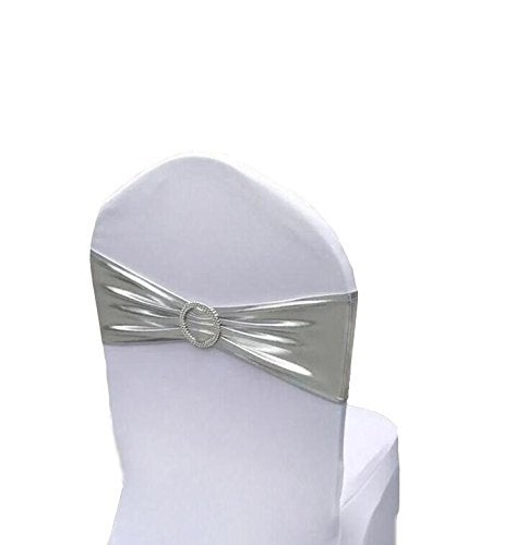 iEventStar Chair Sashes Chair Bow Chair Decoration Spandex Stretch Band with Buckle Slider for Wedding Party Events10PCS (Metallic Silver) - Image 2
