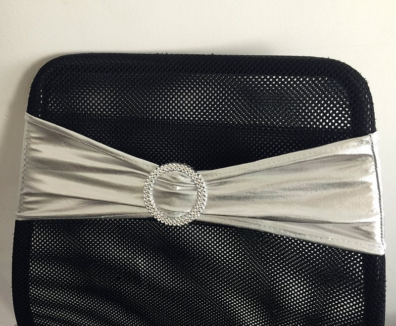 iEventStar Chair Sashes Chair Bow Chair Decoration Spandex Stretch Band with Buckle Slider for Wedding Party Events10PCS (Metallic Silver) - Image 3