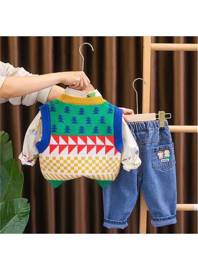 LITTLE SURPRISE BOX 3 Pcs Set Multicolour Sweater Shirt And Denims Set For Toddler And Kids Winter And All Season Wear  - Image 2