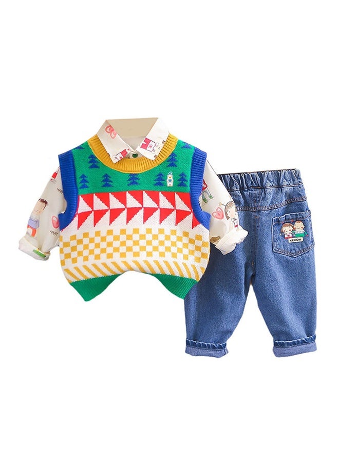 LITTLE SURPRISE BOX 3 Pcs Set Multicolour Sweater Shirt And Denims Set For Toddler And Kids Winter And All Season Wear  - Image 1