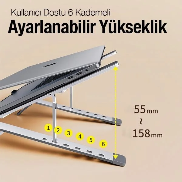 بولهاموبيل Polham Ultra Thin 6-Stage Height and Angle Adjustable Notebook and Tablet Stand with Anti-Slip Pad