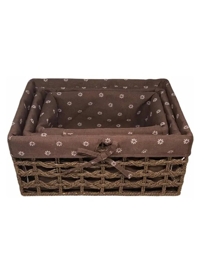 Cozy Nest - Set of 3 Eco-Friendly Handwoven Storage Baskets – Durable Rectangular Woven Bins with Sturdy Plastic Frame, Removable Fabric Lining, Decorative Macrame Design for Sundries, Toys, Books, Toiletries, and Elegant Home Organization - Image 1