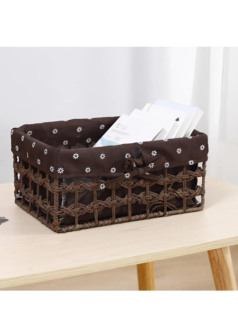 Cozy Nest - Set of 3 Eco-Friendly Handwoven Storage Baskets – Durable Rectangular Woven Bins with Sturdy Plastic Frame, Removable Fabric Lining, Decorative Macrame Design for Sundries, Toys, Books, Toiletries, and Elegant Home Organization - Image 1