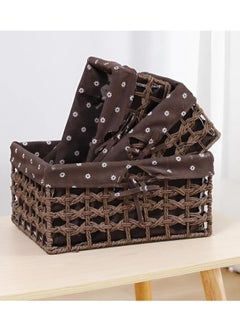 Cozy Nest Set of 3 Eco-Friendly Handwoven Storage Baskets – Durable Rectangular Woven Bins with Sturdy Plastic Frame, Removable Fabric Lining, Decorative Macrame Design for Sundries, Toys, Books, Toiletries, and Elegant Home Organization  - Image 3
