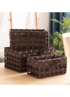Cozy Nest Set of 3 Eco-Friendly Handwoven Storage Baskets – Durable Rectangular Woven Bins with Sturdy Plastic Frame, Removable Fabric Lining, Decorative Macrame Design for Sundries, Toys, Books, Toiletries, and Elegant Home Organization  - Image 1