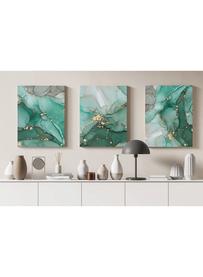 Home Gallery Set Of 3 Of Abstract Green And Gold Marble Texture - Image 1