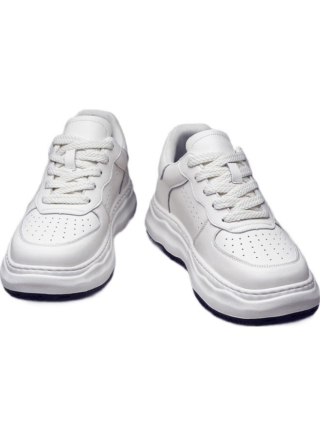 Chint 7Cm Height-Increasing Shoes For Men, Invisible Height-Increasing Air Force White Sneakers, Men'S Cowhide Casual Skateboard Shoes, Jz0214 White, Size 43 - Image 1