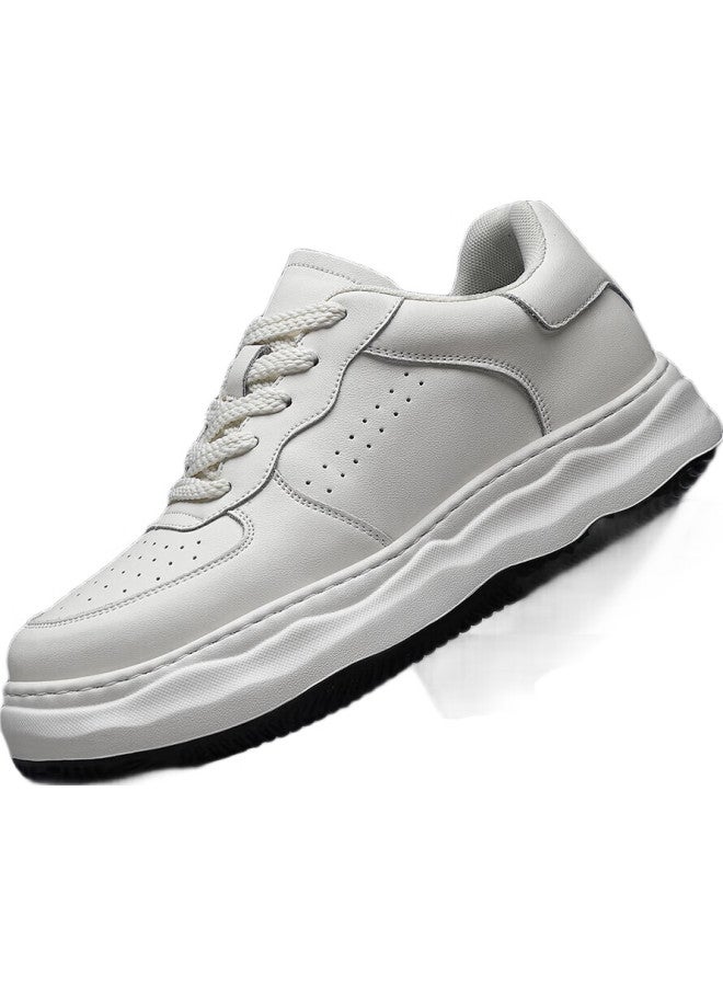 Chint 7Cm Height-Increasing Shoes For Men, Invisible Height-Increasing Air Force White Sneakers, Men'S Cowhide Casual Skateboard Shoes, Jz0214 White, Size 43 - Image 2
