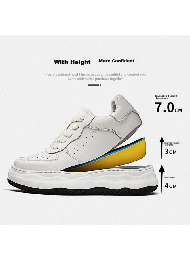 Chintz 7cm Height-increasing Shoes For Men, Invisible Height-increasing Air Force White Sneakers, Men's Cowhide Casual Skateboard Shoes, Jz0214 White, Size 43 - Image 3