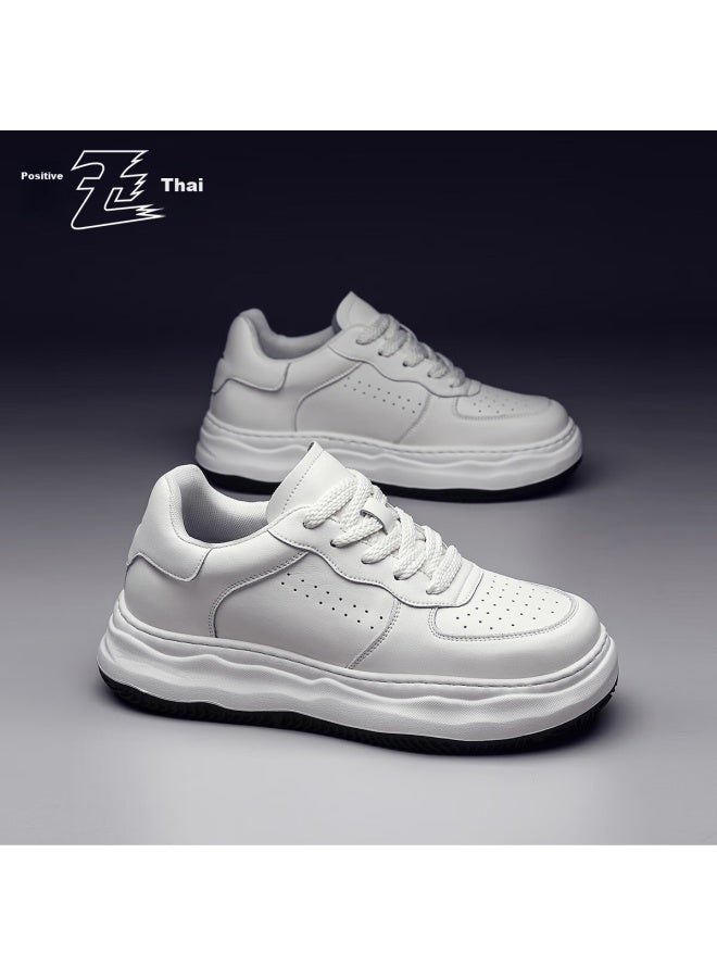 Chintz 7cm Height-increasing Shoes For Men, Invisible Height-increasing Air Force White Sneakers, Men's Cowhide Casual Skateboard Shoes, Jz0214 White, Size 43 - Image 1