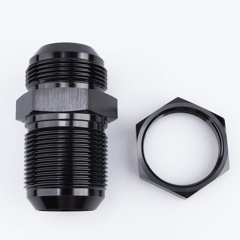 AC PERFORMANCE Aluminum Straight Bulkhead Fuel Fitting - 16 AN to AN16 Male Flare Union Adapter with Bulkhead Nut, Black - Image 2