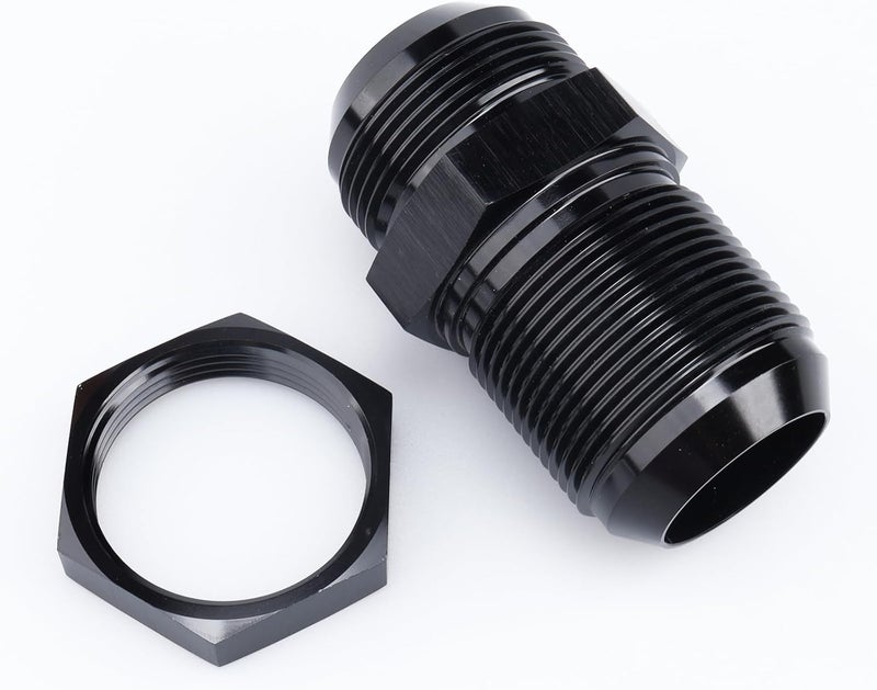 AC PERFORMANCE Aluminum Straight Bulkhead Fuel Fitting - 16 AN to AN16 Male Flare Union Adapter with Bulkhead Nut, Black - Image 1
