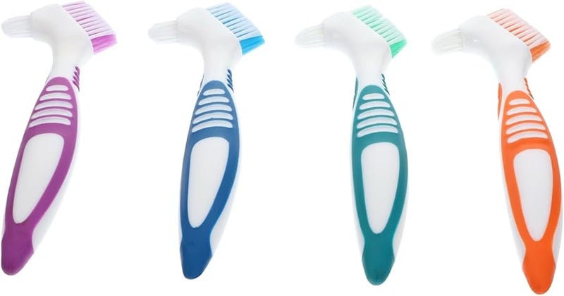 4 قطع فرشاة أسنان ذات وجهين لتنظيف الأسنان الاصطناعية بمقبض مريح وغير قابل للانزلاق - Image 2