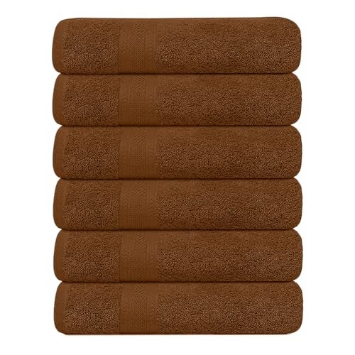 KAHAF COLLECTION Pack of 6 Bath Towels 27 x 54 Inches, 100% Cotton, Larger & Lighter Weight, Quicker to Dry, Super Soft and Absorbent, Perfect for Bathroom (Brown, Pack of 6 (27''x54'')) - Image 1