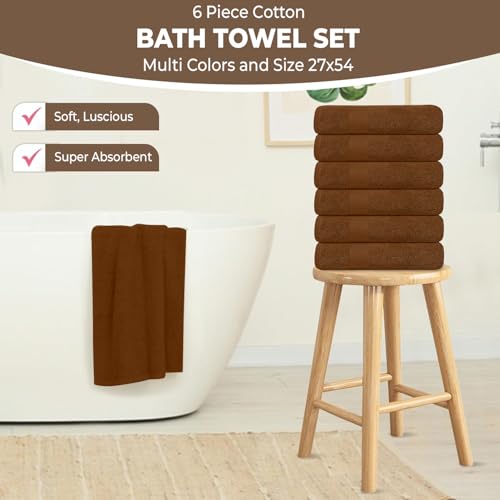 KAHAF COLLECTION Pack of 6 Bath Towels 27 x 54 Inches, 100% Cotton, Larger & Lighter Weight, Quicker to Dry, Super Soft and Absorbent, Perfect for Bathroom (Brown, Pack of 6 (27''x54'')) - Image 3