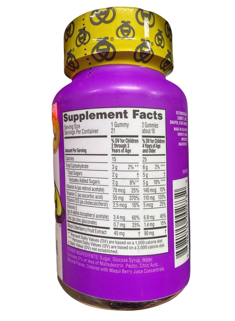 Zarbee's Elderberry Gummies for Kids with Vitamin C; Zinc And Elderberry Daily Immune Support Vitamins Gummy for Children Ages 2 and Up Natural Berry Flavor - 21 Count  - Image 2