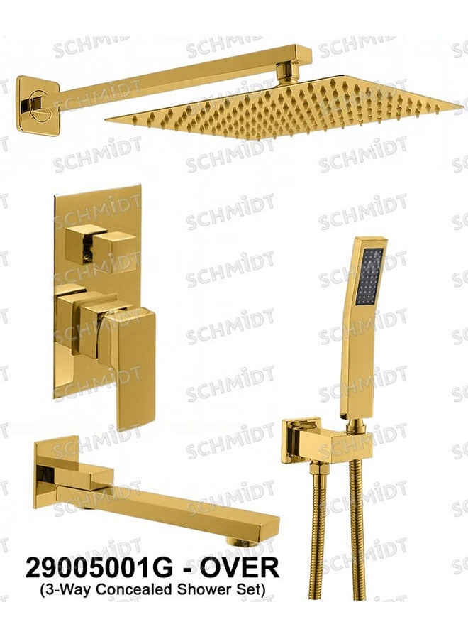 Schmidt German concealed mixer set inside the wall, 3 lines, golden color, square, model number 29005001g - Image 2