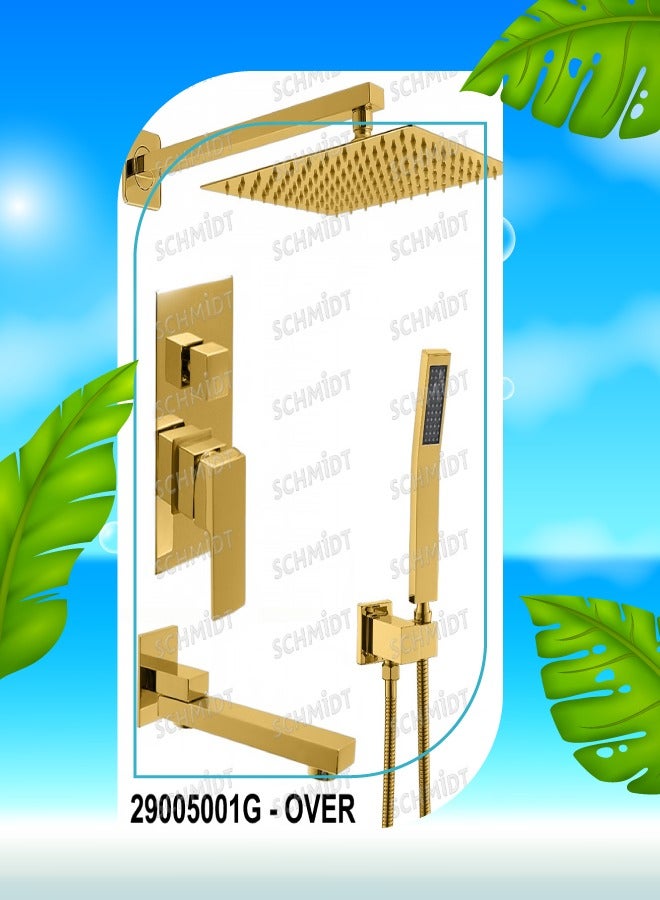 Schmidt German concealed mixer set inside the wall, 3 lines, golden color, square, model number 29005001g - Image 1