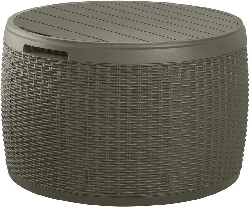 Keter Circa 37 Gallon Resin Deck Box Stool, All-Weather Outdoor Storage Seat with Rattan-Look Finish, Durable Patio Storage Bench for Cushions, Garden Tools, Pool Accessories - Image 1