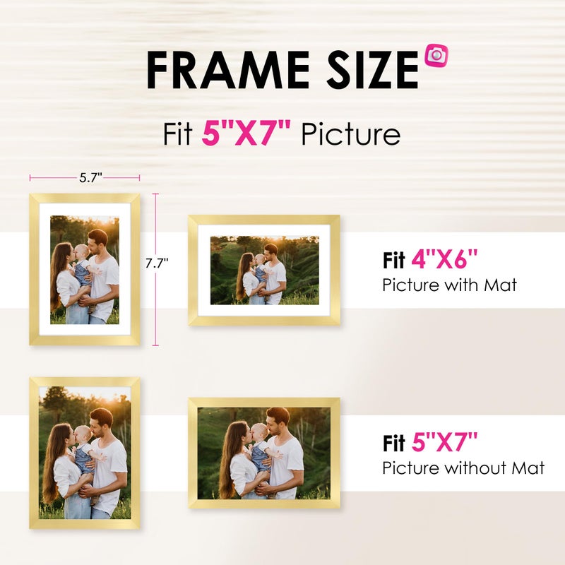 FIXSMITH 5x7 Picture Frame Bulk-4 Pack  Gold Picture Frames Collage Wall Decor  Wall & Tabletop Picture Frames  Photo Frame with HD Plexiglass  Display Pictures 4x6 with Mat or 5x7 Without Mat - Image 2