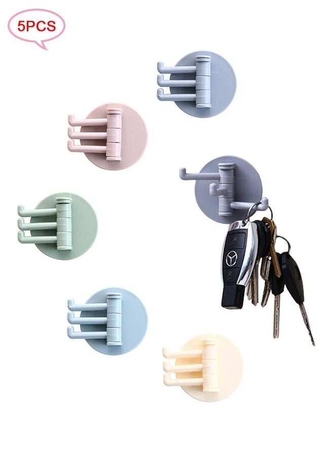 Generic 5Pcs Multifunction Plastic Swivel Hook, Duty Folding Swing Arm Triple Coat Hook with Multi Three Foldable Arms Towel for Clothes Hanger for Bathroom Kitchen Garage Wall (Pink/Gray/Green/Blue/Beige)  - Image 1