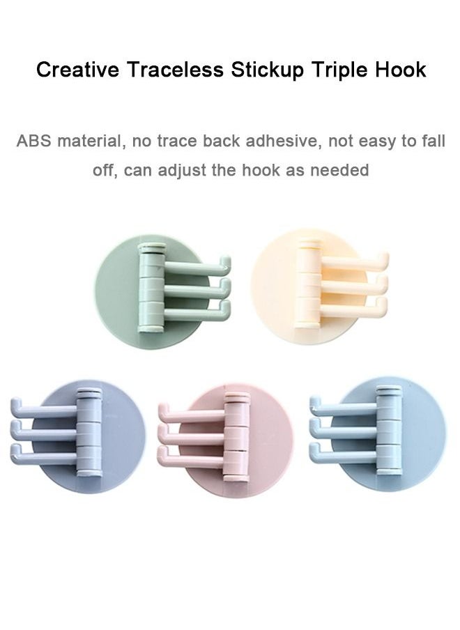 Generic 5Pcs Multifunction Plastic Swivel Hook, Duty Folding Swing Arm Triple Coat Hook with Multi Three Foldable Arms Towel for Clothes Hanger for Bathroom Kitchen Garage Wall (Pink/Gray/Green/Blue/Beige)  - Image 2