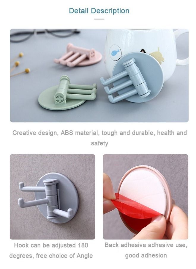 Generic 5Pcs Multifunction Plastic Swivel Hook, Duty Folding Swing Arm Triple Coat Hook with Multi Three Foldable Arms Towel for Clothes Hanger for Bathroom Kitchen Garage Wall (Pink/Gray/Green/Blue/Beige)  - Image 5