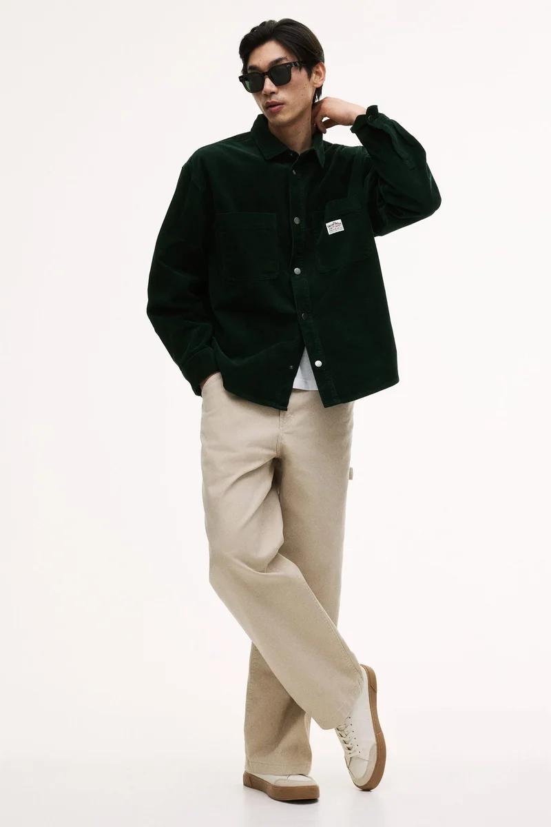 اتش اند ام قميص كوردروي قطني فضفاض